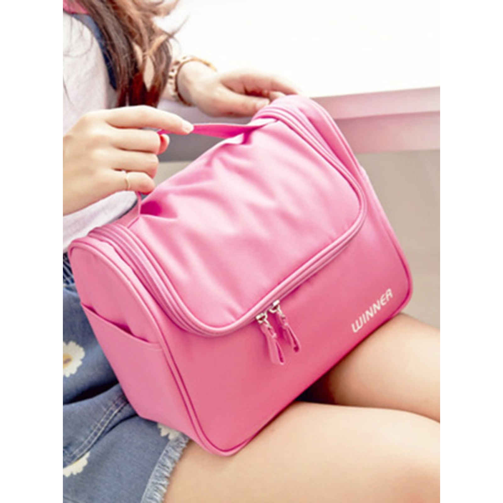 日本代购大容量化妆包网红手提洗漱包便携旅行化妆箱大号收纳包女