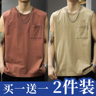 坎肩1 男装 加肥加大无袖 夏季 2件 帅气百搭背心纯色内搭中年爸爸装