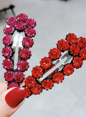 高级气质韩版新年本命年红色水钻发夹网红2025年新款侧边夹刘海夹