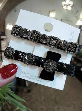 韩版ins 水钻水晶丝绒小香风花朵蝴蝶结发夹留海夹子边夹鸭嘴夹