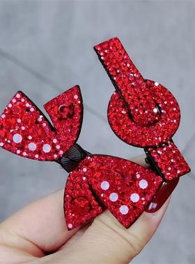 新年红色发夹侧边刘海夹高级感发夹边夹侧边水钻鸭嘴夹后脑勺发夹