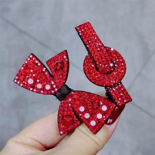 新年红色发夹侧边刘海夹高级感发夹边夹侧边水钻鸭嘴夹后脑勺发夹
