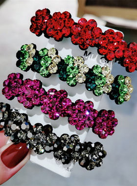 新年本命年红色气质闪亮水钻刘海发夹网红2021年新款弹簧夹顶夹