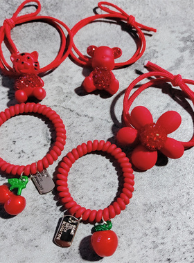 新年本命年红色老虎头绳2023年新款红色扎马尾丸子头橡皮筋发绳