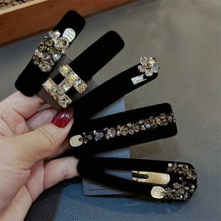 轻奢植绒边夹女侧边高级感发夹女后脑勺水钻发夹八字刘海边夹BB夹