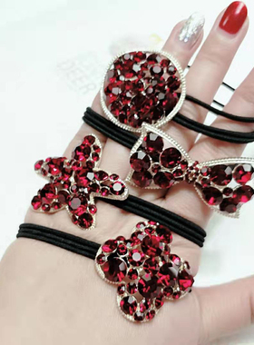 韩版ins 新年本命年红色水钻海星小熊圆形蝴蝶结发绳头绳皮套皮筋