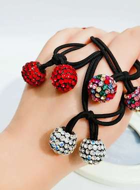 包邮韩版进口捷克钻彩钻红色钻球皮套皮筋头绳发绳发圈发饰头饰品