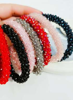 包邮新年闪亮彩色红色水晶手环马尾丸子头头绳皮套发绳发圈皮筋