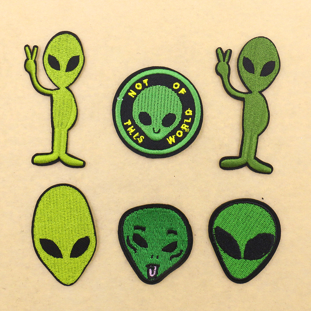 外星人布贴 宇宙生物头像背胶刺绣儿童服装辅料鞋帽个性装饰贴片
