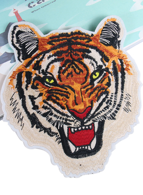 大号电脑绣花章老虎头刺绣布贴服装辅料破洞补丁贴背胶衣服帖现货