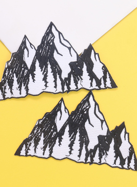 百搭衣服深蓝色山峰装饰刺绣布贴牛仔破洞补丁贴背胶款可缝可熨烫