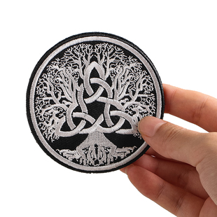 精美圆形生命树图案刺绣魔术贴衣服背包装饰布贴diy徽章臂章补丁