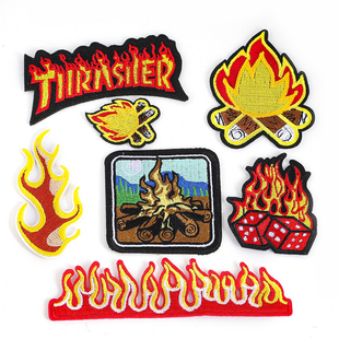 个性精美火焰篝火刺绣布贴儿童衣服背包装饰diy布料补丁贴手缝贴