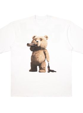 情侣款黄旭同款Selfish熊 oversize宽松夜光T恤潮牌男女小熊泰迪