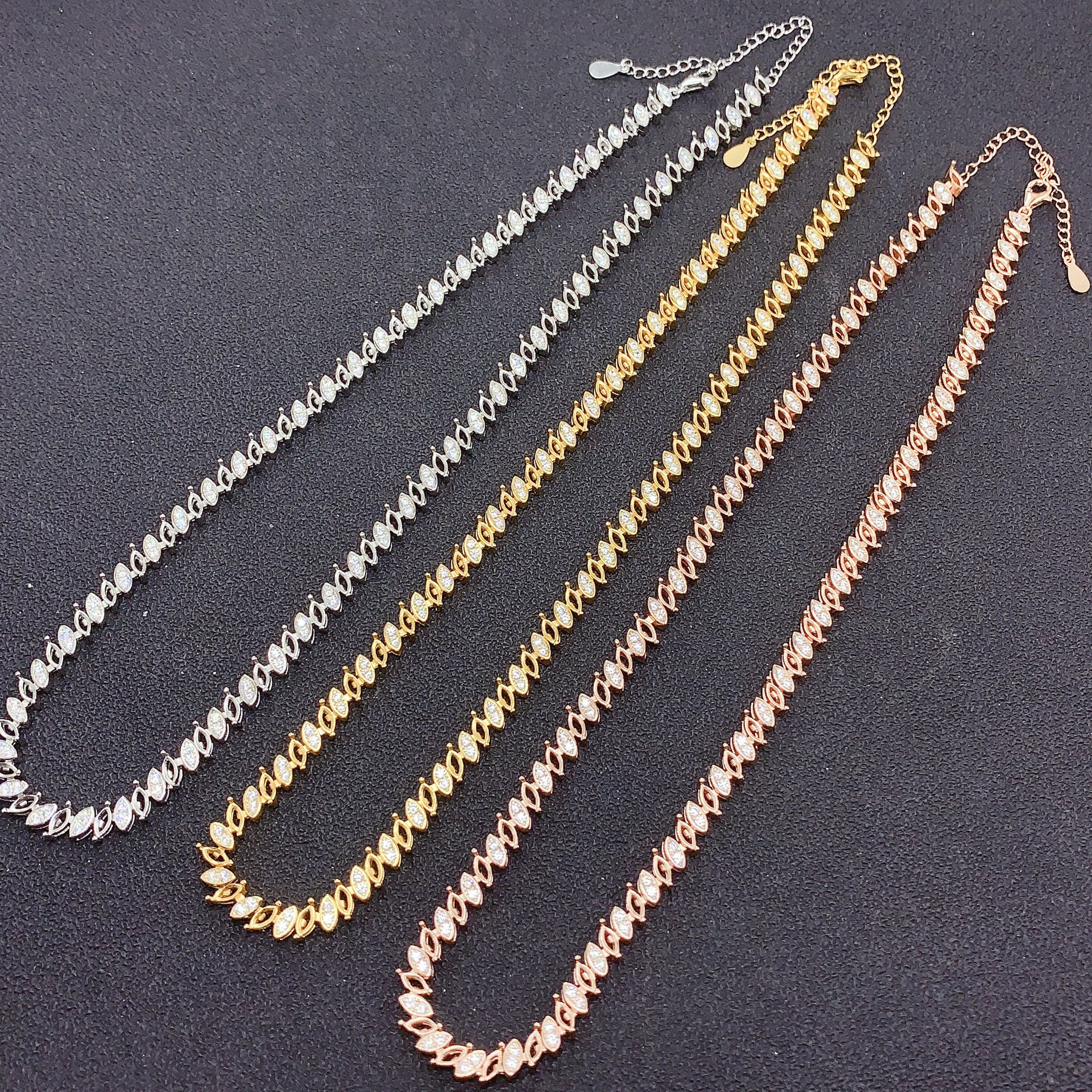 银项链空托马眼形2.5×5mm女项链托镶嵌钻石项链托图片