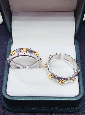 S925银双色拉丝工艺圆戒指