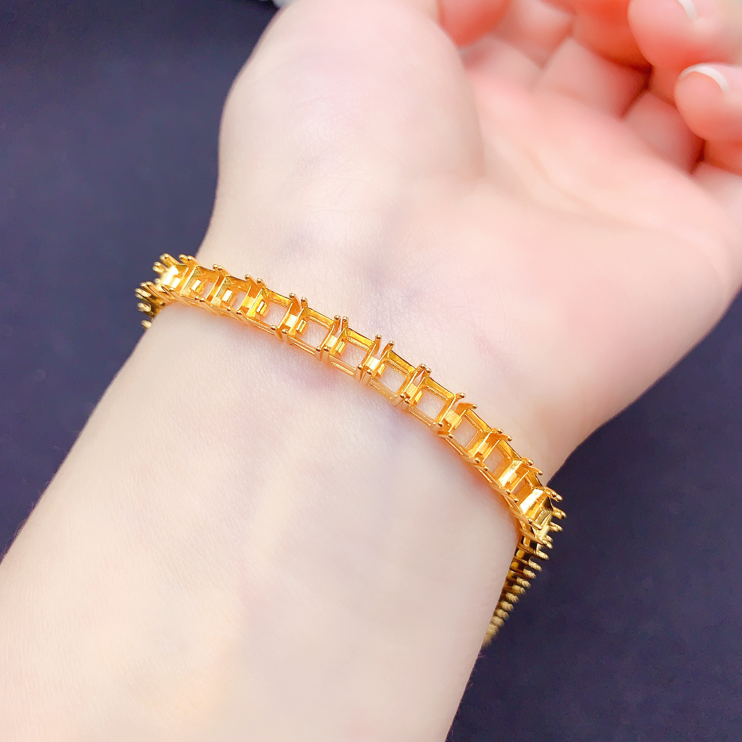 S925银手链空托女手链托镶嵌方4*4mm钻石手链托女手链托