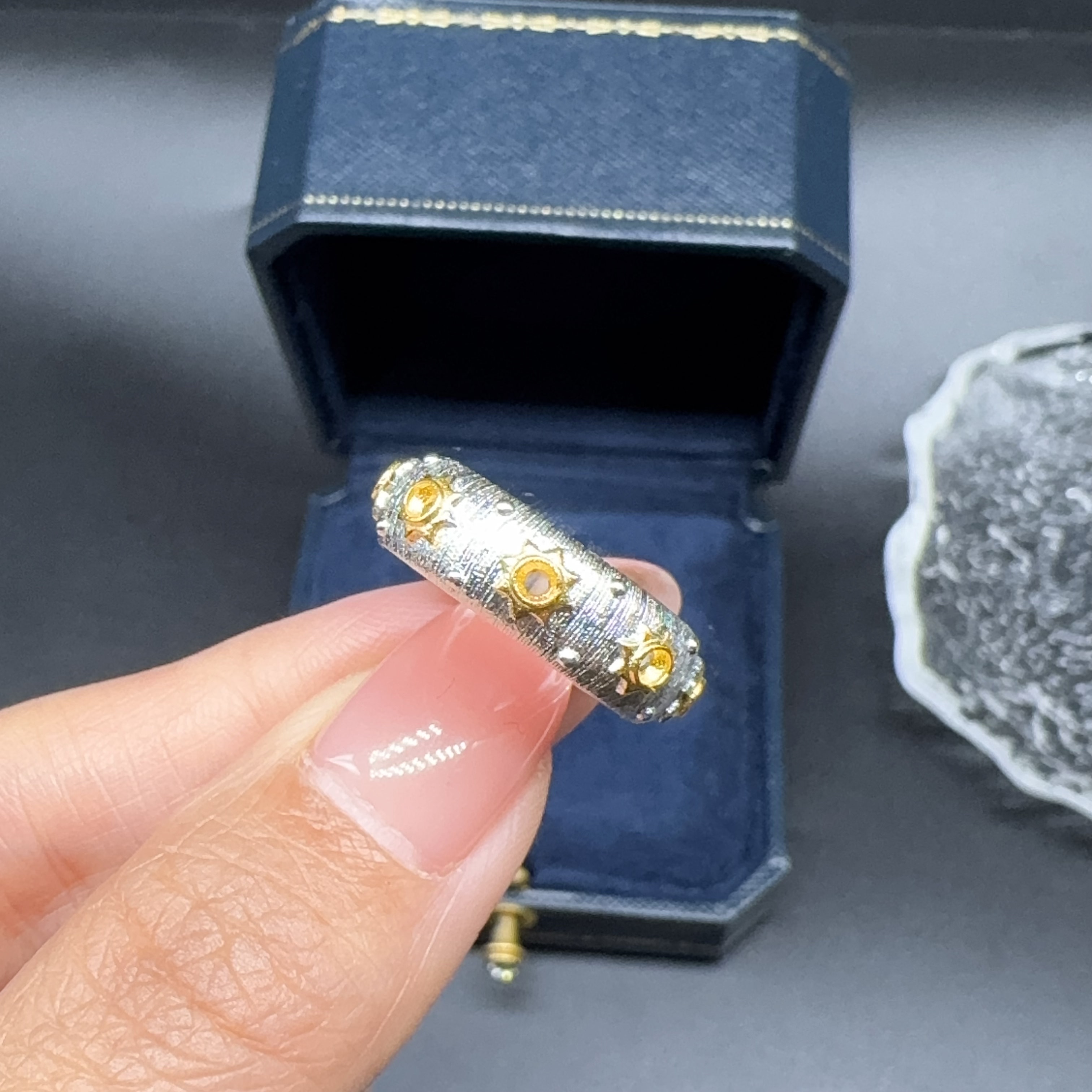 S925银镀金戒指空托复古宫廷风拉丝工艺高级感戒指托女时尚精致