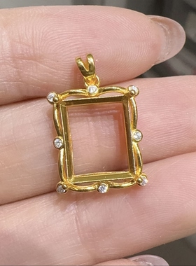 银镀金吊坠空托时尚清新简约四爪长方形10×12mm百搭女项坠银托