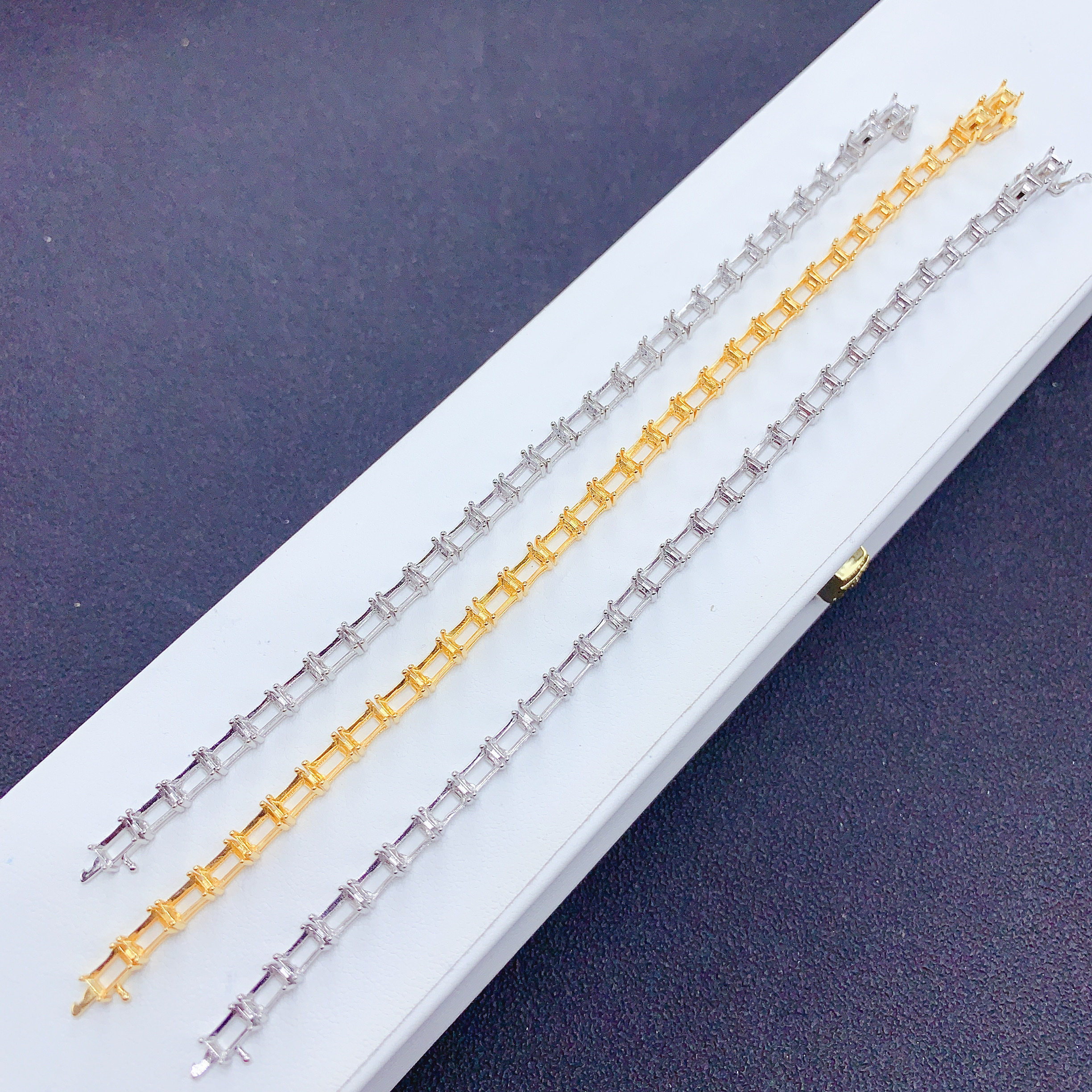 S925银手链空托女手饰托镶嵌方4*3mm钻石手链托女手链托