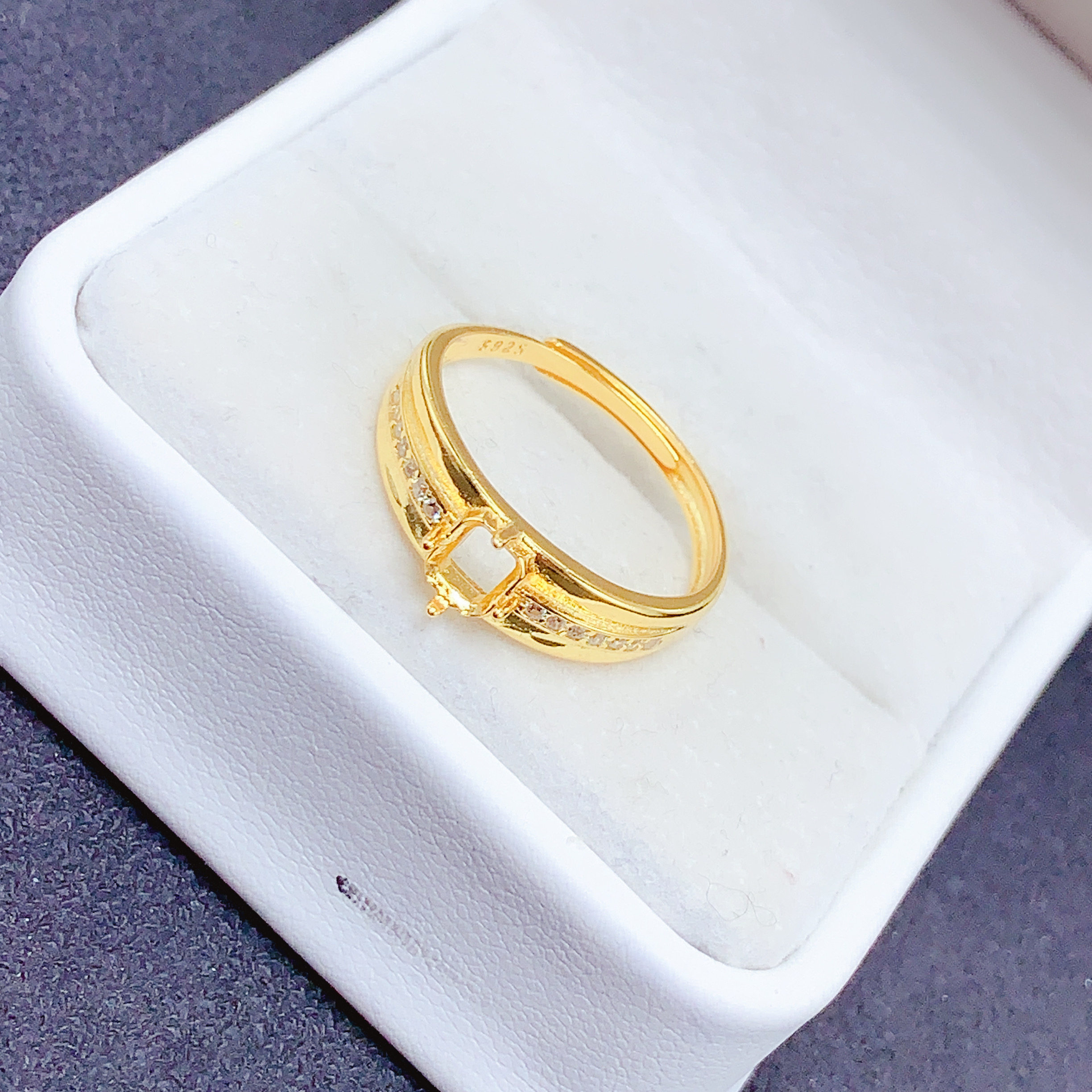 S925银戒指空托女戒托镶嵌4×5mm钻石戒指托女戒托镶嵌