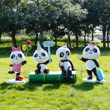 卡通熊猫雕塑玻璃钢户外商场步行拍照打卡环保垃圾桶美陈装饰摆件
