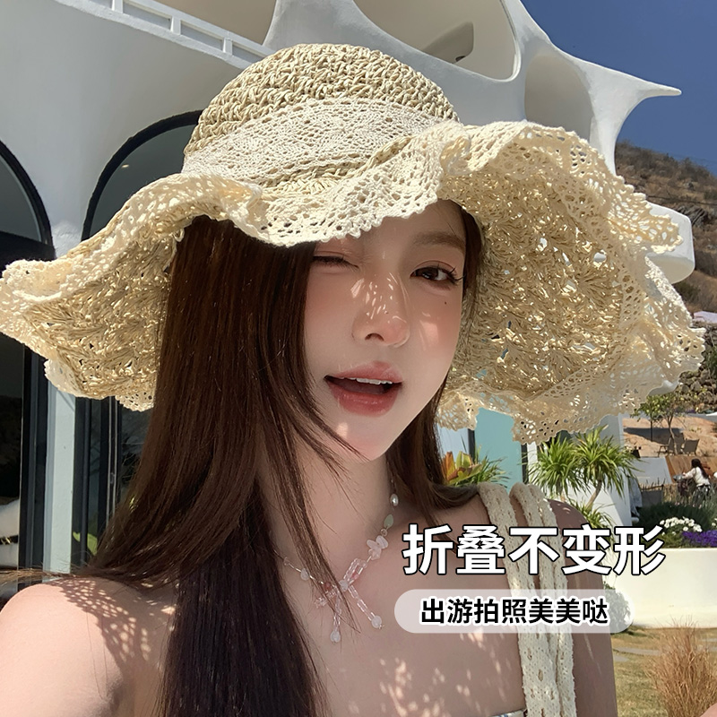 定制原创有配包包可折叠法式草帽