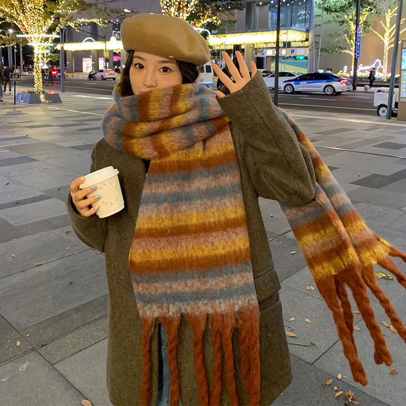 彩虹围巾女冬季高级感加厚马海毛彩色条纹2025新款百搭复古围脖男,服饰配件/皮带/帽子/围巾,围巾/丝巾/披肩,淘宝优惠券,粉丝福利购,淘宝优惠卷
