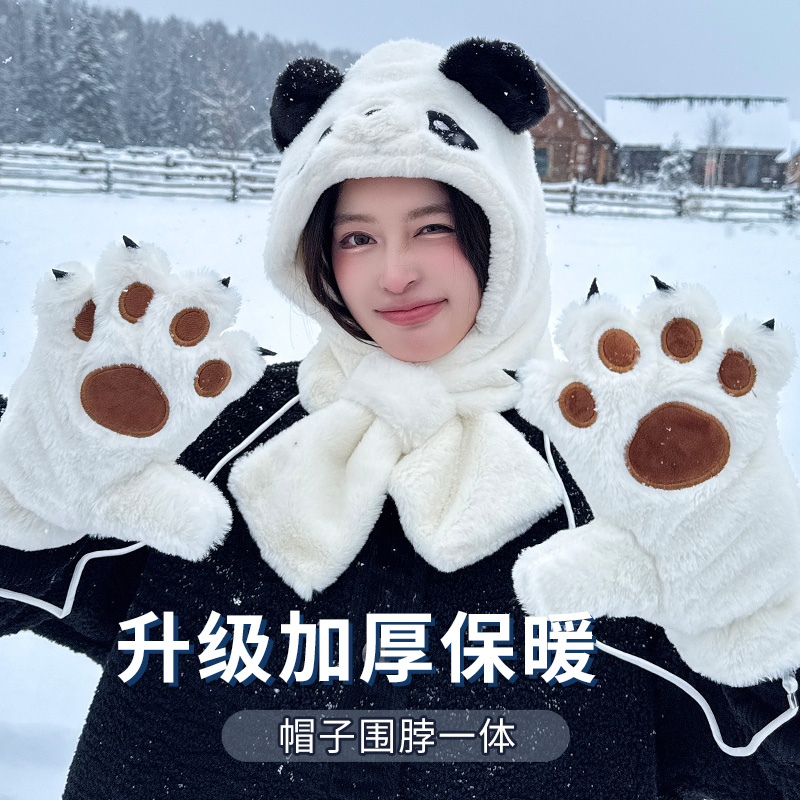 定制原创加绒加厚帽子围巾带手套
