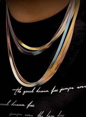 嘻哈潮人基本款刀片链蛇骨链 百搭锁骨长短毛衣链 玫瑰金学生饰品