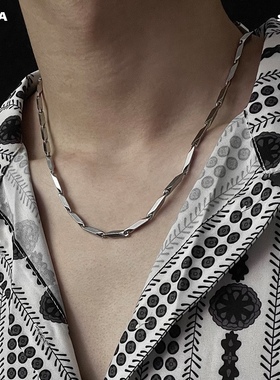 复古港风菱形项链男潮流嘻哈钛钢简约个性搭配衣服素链子百搭配饰