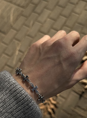 复古十字架拼接手链男手饰男款嘻哈高级感小众设计钛钢男生配饰潮