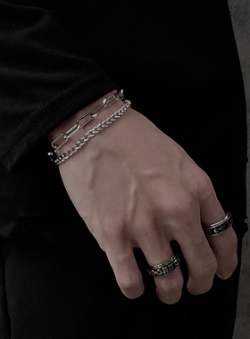 原创设计韩版拼接双层手链男女小众嘻哈潮简约冷淡风个性钛钢