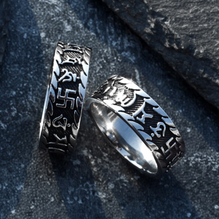 轻奢复古梵文戒指男士个性潮人指环六字真言尾戒百搭ins钛钢嘻哈