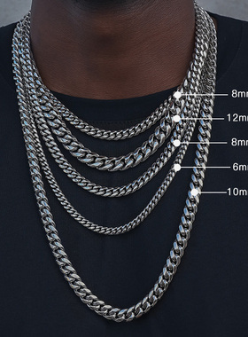 GRGR silver嘻哈古巴项链男女cuban链欧美潮流百搭高质钛钢素链子