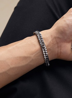 SAZ 高街嘻哈手环ins网红简约冷淡风情侣百搭钛钢宽古巴手链男女