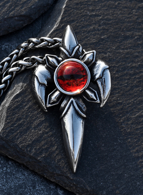 轻奢恶魔之眼十字架项链男hiphop个性嘻哈骷髅钛钢吊坠潮人毛衣