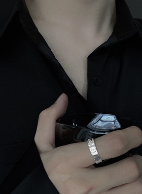 925纯银戒指男潮冷淡风素圈食指锡纸银戒女小众设计高级感可调节