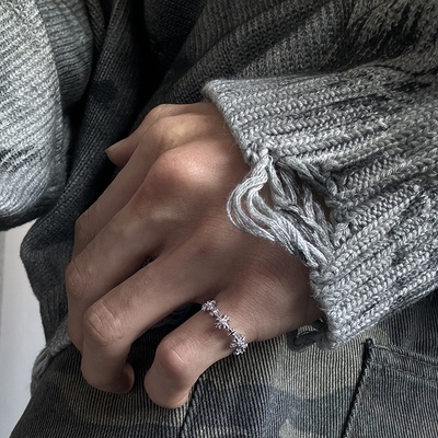 十字花纯银尾戒男款小拇指小众设计感简约高级感戒指冷淡风可调节