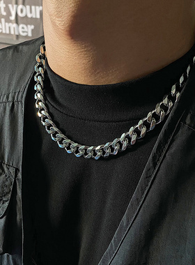 SAZ 欧美钛钢古巴项链男高街嘻哈美式hiphop粗链子不掉色锁骨链潮