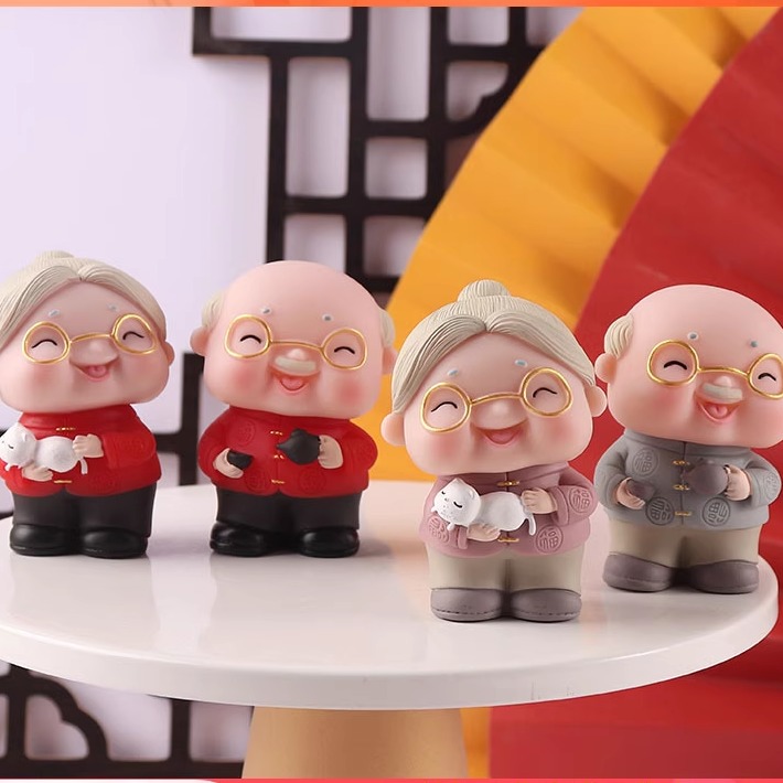 茶壶猫咪老爷爷老奶奶摆件