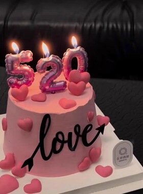 网红情人节蛋糕装饰数字蜡烛520插件爱心插卡黑色LOVE亚克力插牌