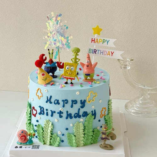 海绵宝宝生日蛋糕装饰插件派大星蟹老板章鱼哥摆件韩式ins风插牌