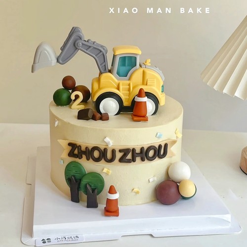 挖机男孩生日蛋糕装饰插件挖掘机挖土机推土机工程车烘焙摆件 - 封面