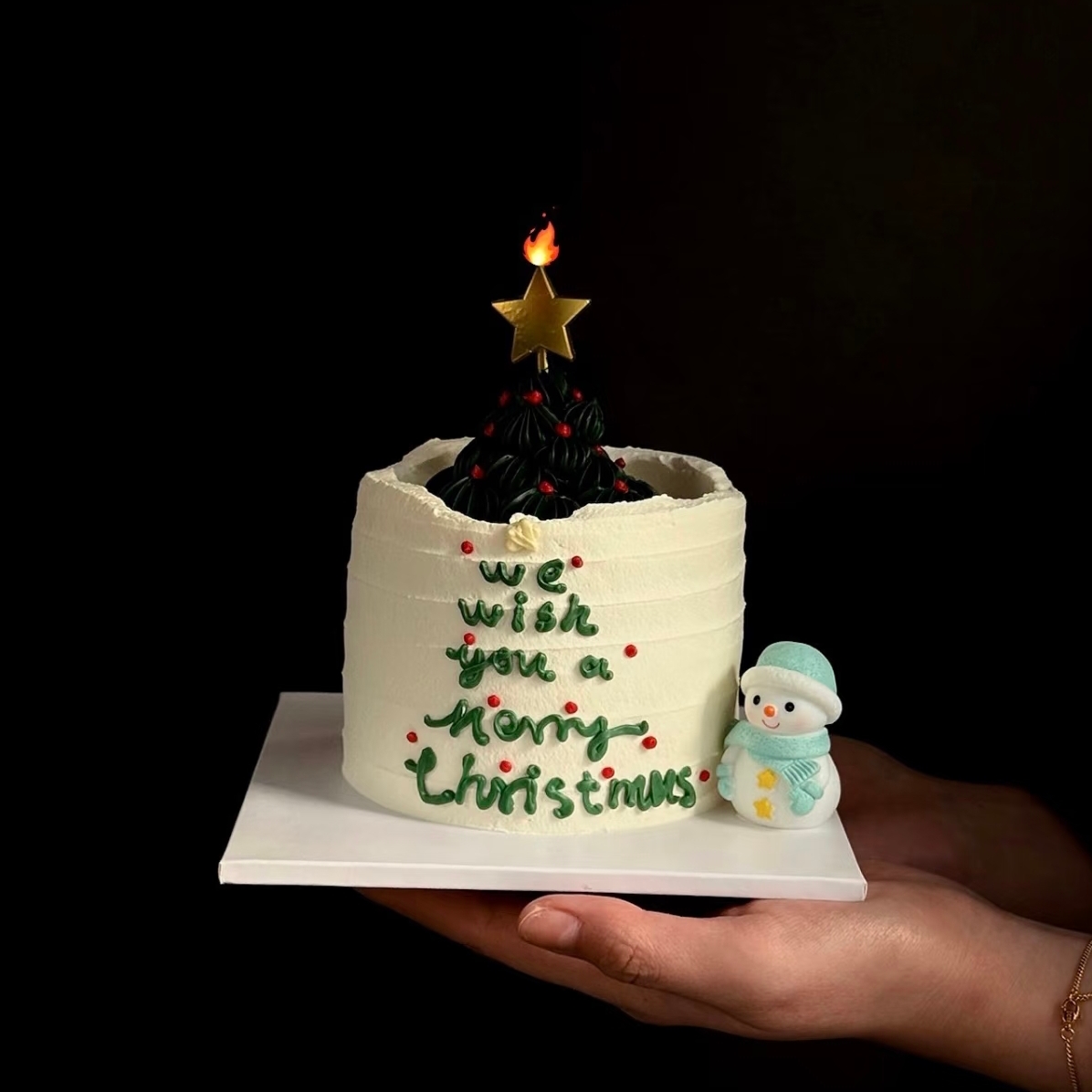 圣诞节蛋糕装饰插件网红圣诞雪人摆件金色五角星蜡烛烘焙配件