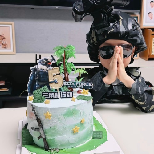 三角洲行动生日蛋糕装饰插件特种兵摆件塑料椰子树五角星硅胶模具