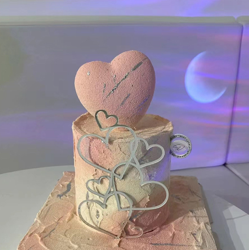 爱心蛋糕装饰摆件ins简约爱心发光亚克力心心相印蛋糕插件插牌