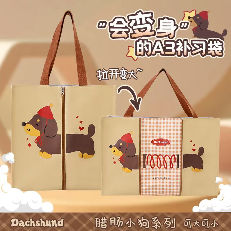 补习袋学生手提拎书袋帆布文件袋拉链式初中生专用大容量补课包美术袋补习班学习资料袋书本收纳袋儿童功课袋