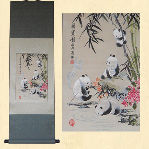 写意熊猫蜀绣四川特色文化