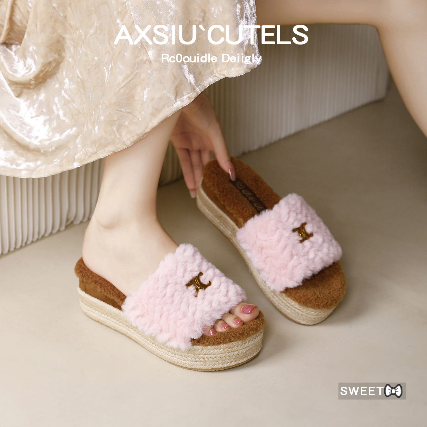 粉色厚底毛毛拖鞋女外穿2025新款